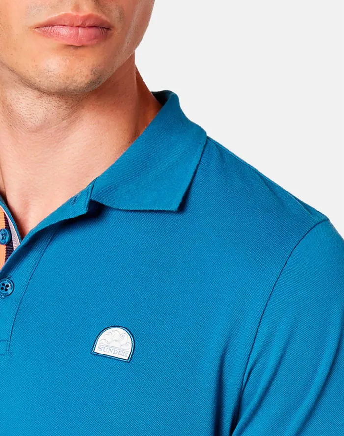 Sundek Chaz Cotton Piqu Polo Shirt Aegean Blue 01 Man Polo Shirt