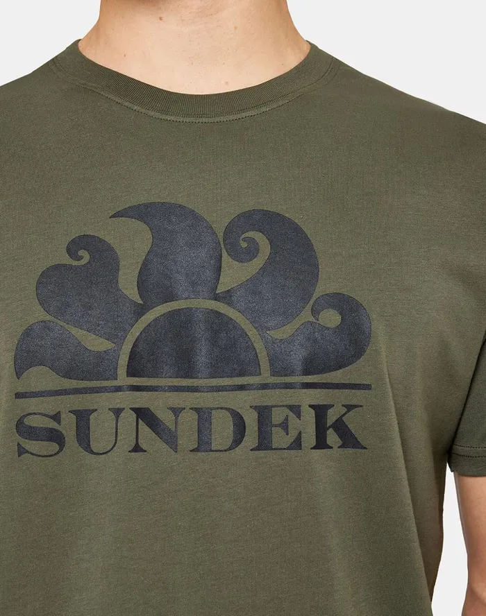 Sundek Crew Neck TShirt With Printed Logo Dark Ar Green 02 Man Tshirts