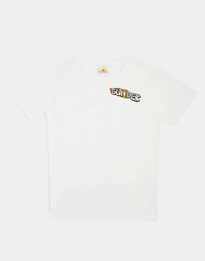 Sundek Crewneck TShirt With Print On The Back Offwhite BoyMan Jerseys and Tshirts