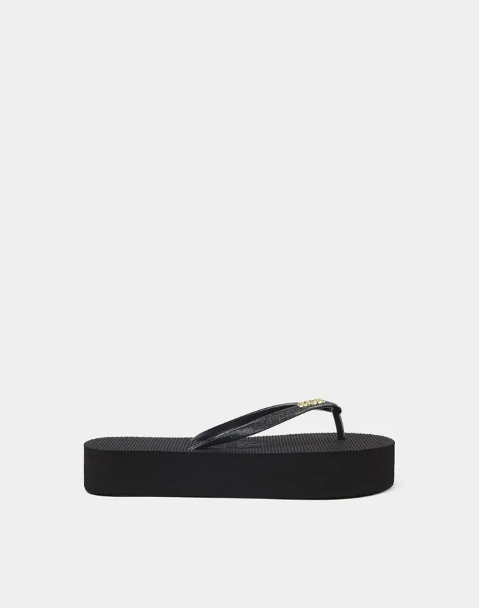 Sundek FlipFlops With Glitter And High Sole Black Woman Sandals And Flipflops