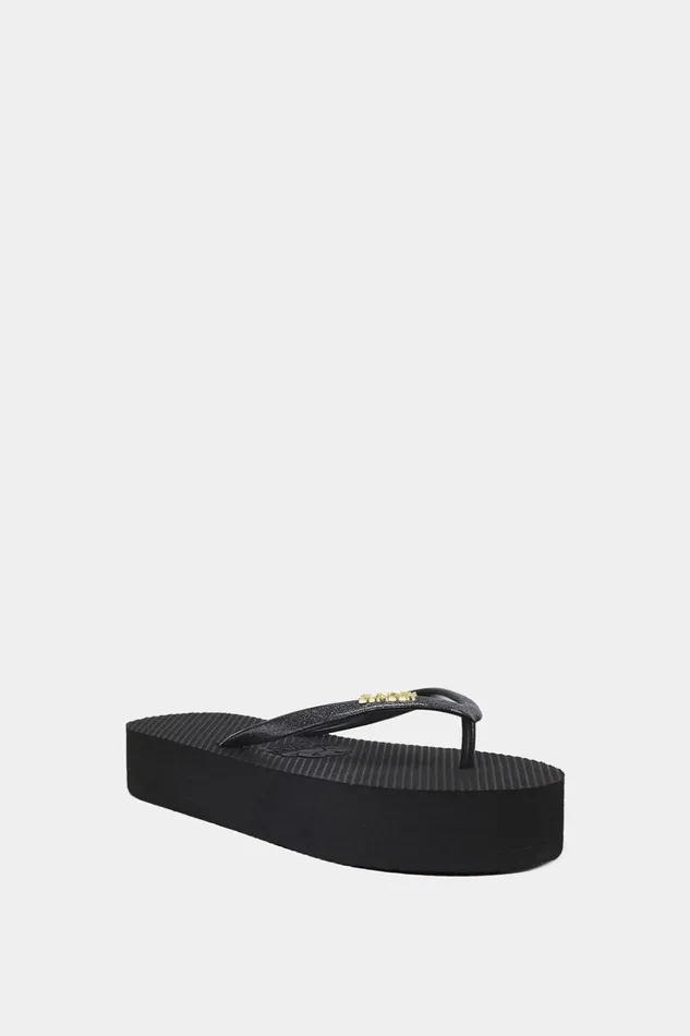 Sundek FlipFlops With Glitter And High Sole Black Woman Sandals And Flipflops