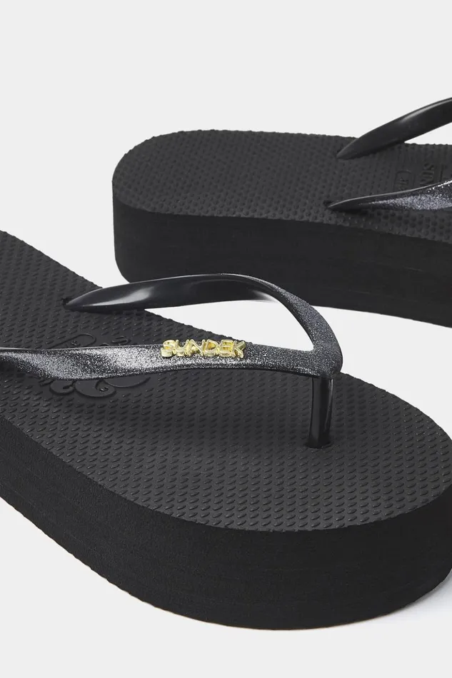 Sundek FlipFlops With Glitter And High Sole Black Woman Sandals And Flipflops