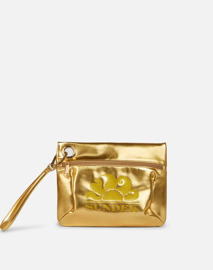 Sundek Laminated Clutch Bag With Logo Gold Woman Bags
