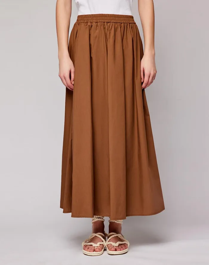 Sundek Long Skirt In Poplin Cotton Raw Wood Woman Skirts
