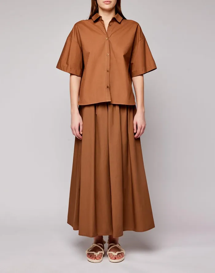 Sundek Long Skirt In Poplin Cotton Raw Wood Woman Skirts