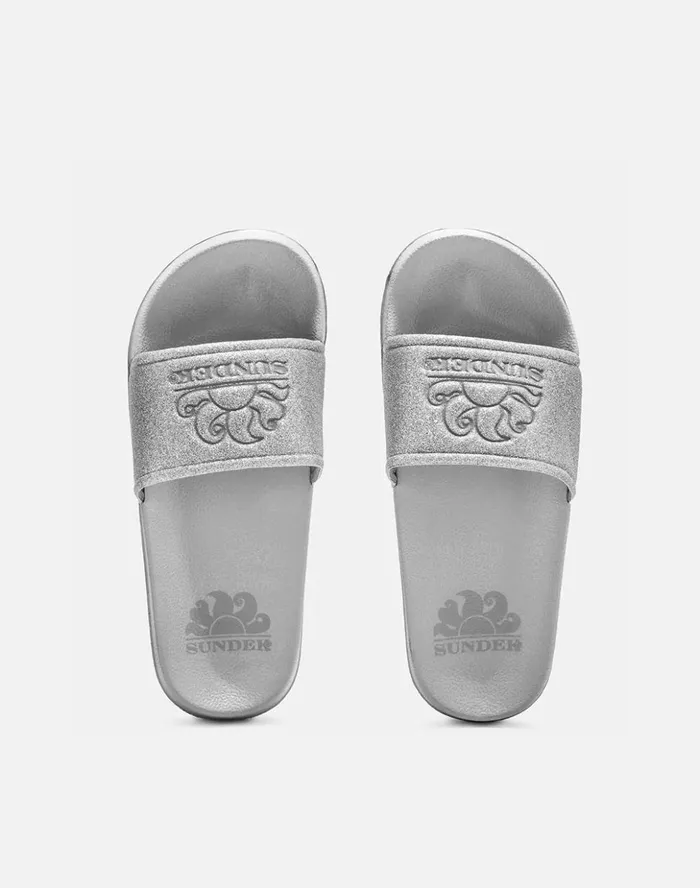 Sundek Mini Hanalei 8211 Glitter Effect Slides Silver Girl Sandals And Flipflops