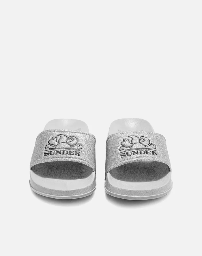 Sundek Mini Hanalei 8211 Glitter Effect Slides Silver Girl Sandals And Flipflops