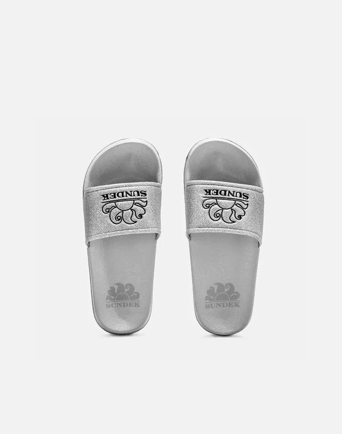 Sundek Mini Hanalei 8211 Glitter Effect Slides Silver Girl Sandals And Flipflops