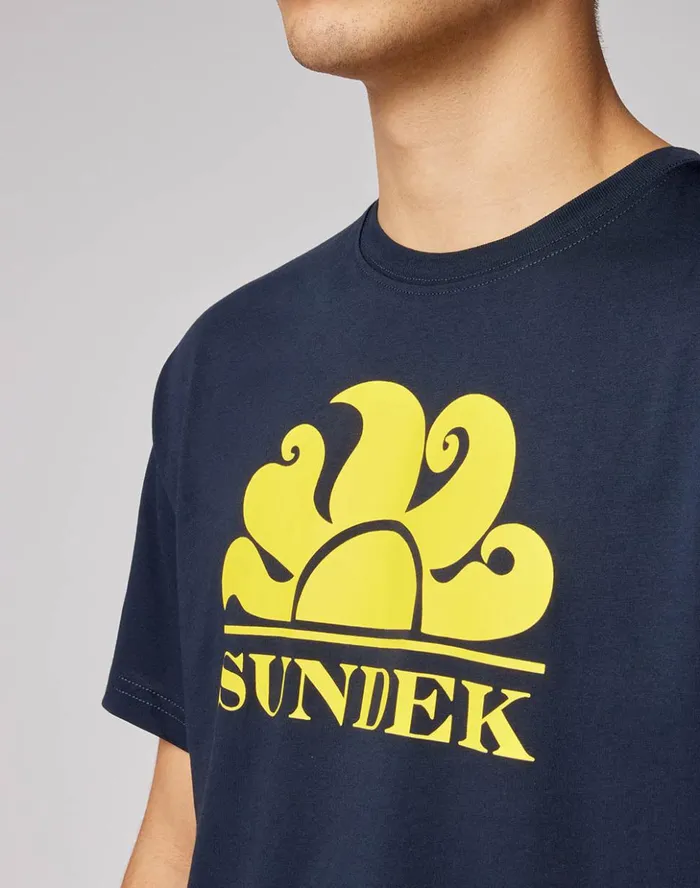 Sundek New Simeon Crew Neck TShirt With Logo Navy 05 Man Tshirts