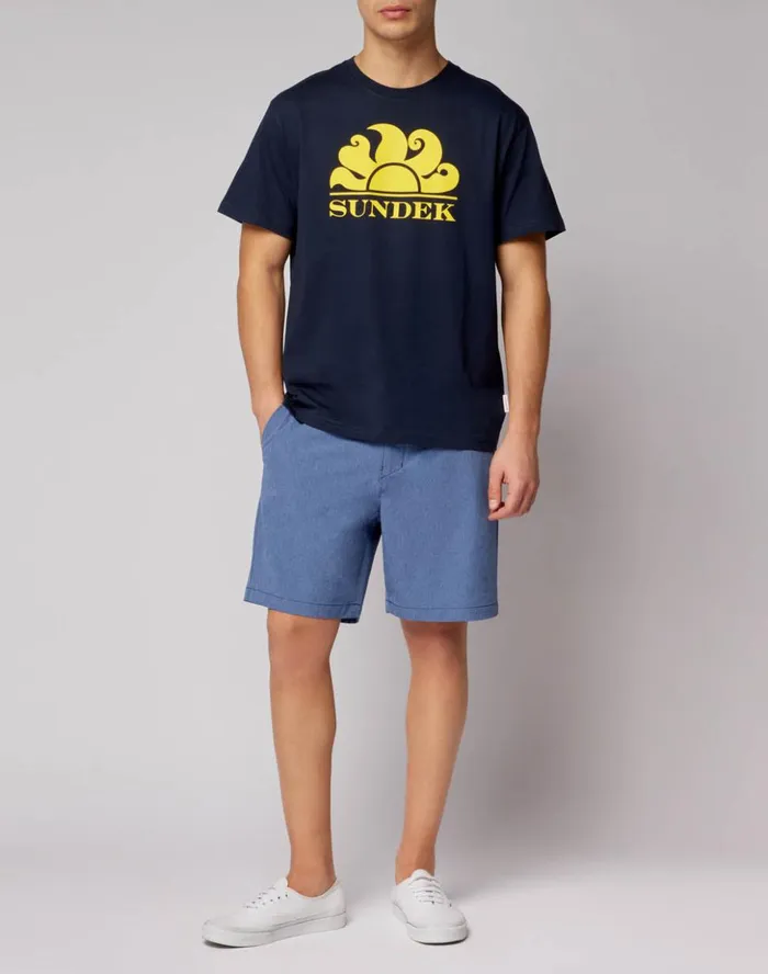 Sundek New Simeon Crew Neck TShirt With Logo Navy 05 Man Tshirts
