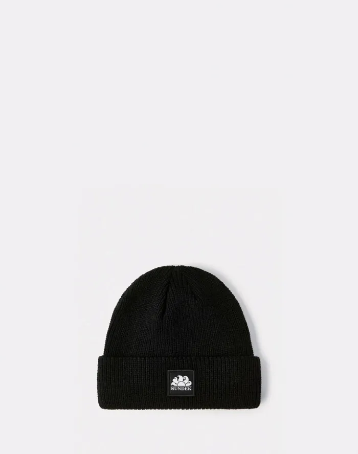 Sundek Rib Knitted Beanie Black Man Hats and Caps