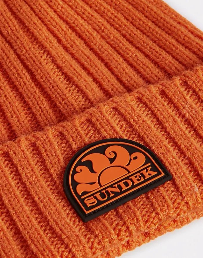 Sundek Rib Knitted Beanie Tango Orange Man Hats and Caps