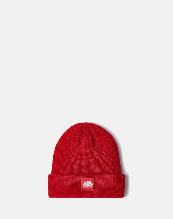 Sundek Ribbed Hat With Logo True Red Boy Hats and Caps