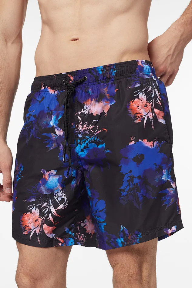 Sundek Short Elasticated Waist Swimsuit With Smoky Dream Print Black Man Prints