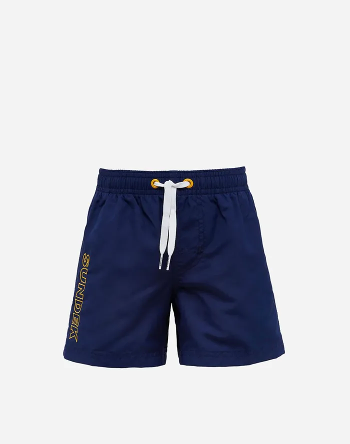 Sundek Short Swim Shorts With An Elasticated Waistband Blue Print 01 Boy Solid Colour