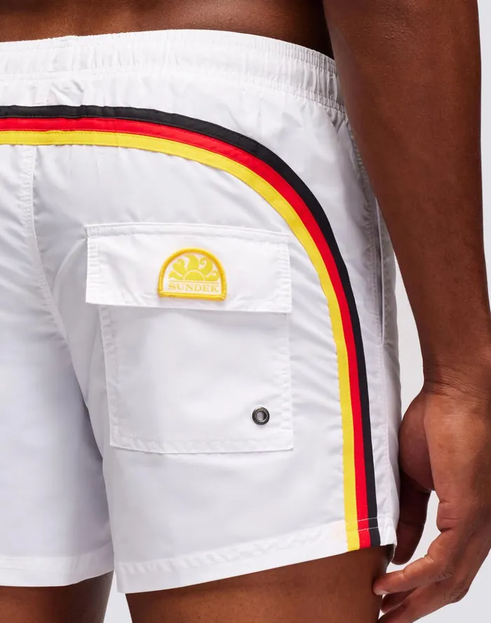 Sundek Short Swim Shorts With An Elasticated Waistband Iconic Taffeta German Flag White 42 Man Iconic
