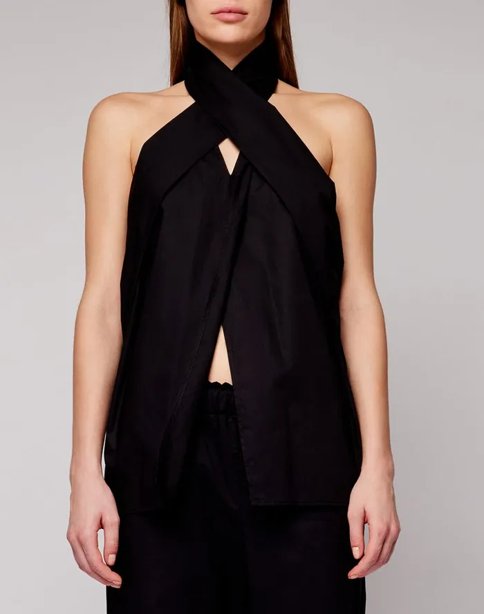 Sundek Solid Color Poplin Top Black Woman Tshirts and Tops