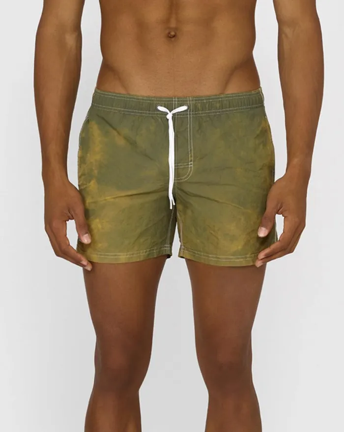 Sundek Stone Wash Short Swim Shorts With An Elasticated Waistband Dark Ar Green Man Golden Wave