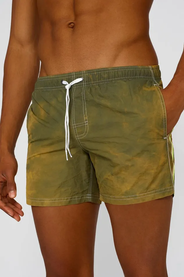 Sundek Stone Wash Short Swim Shorts With An Elasticated Waistband Dark Ar Green Man Golden Wave