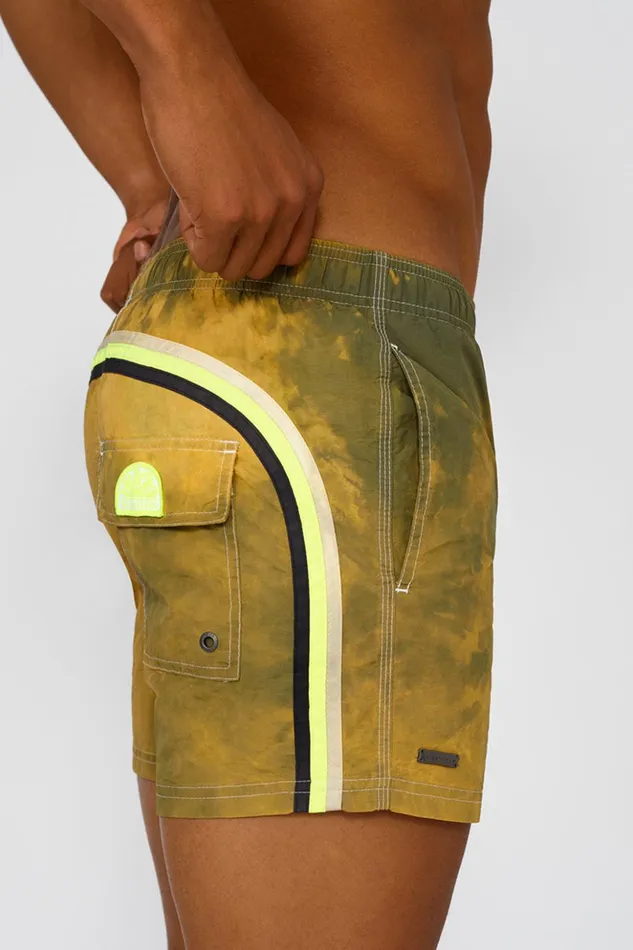 Sundek Stone Wash Short Swim Shorts With An Elasticated Waistband Dark Ar Green Man Golden Wave