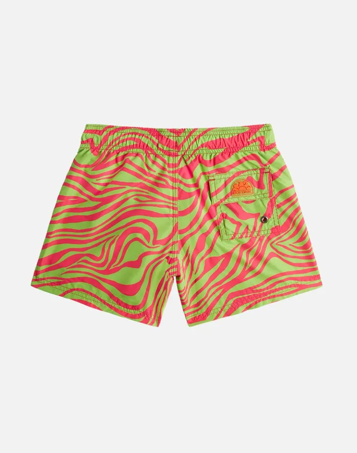 Sundek Zebra Print Baby Swimsuit Fluo Green Boy Prints