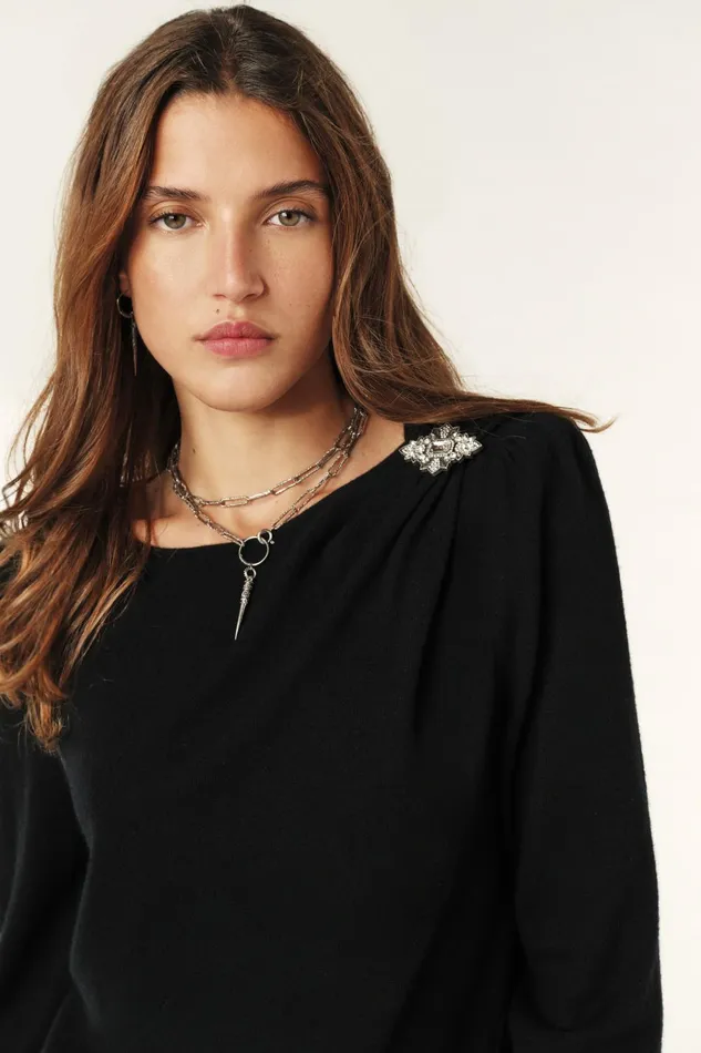 Sweater With Brooch Briana Black Women Baandsh Sweaters and Cardigans