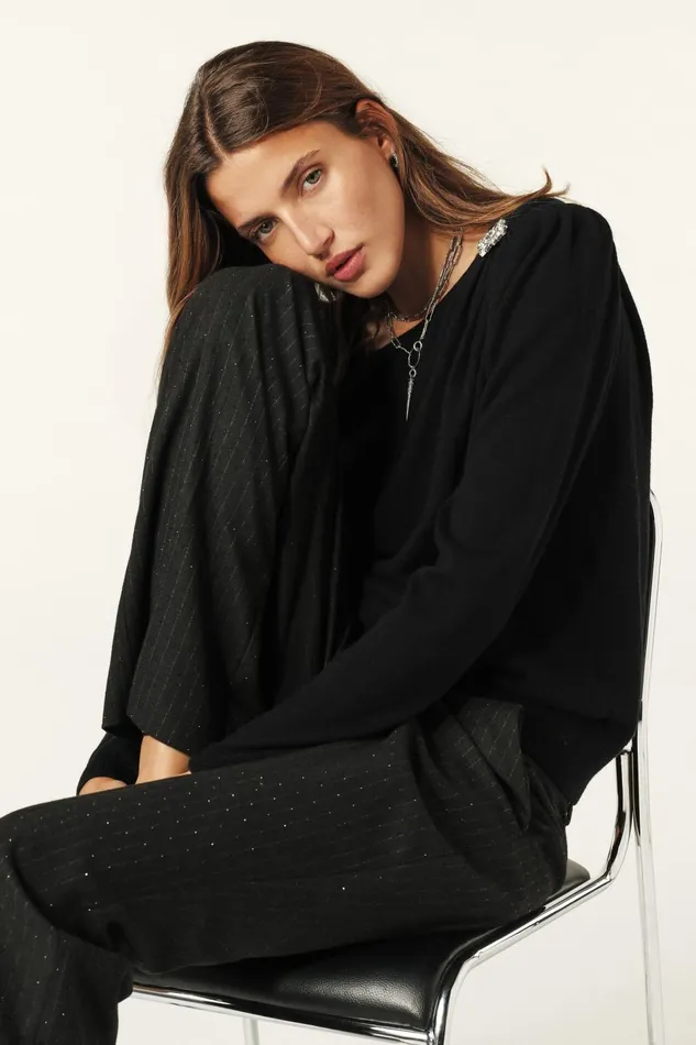 Sweater With Brooch Briana Black Women Baandsh Sweaters and Cardigans