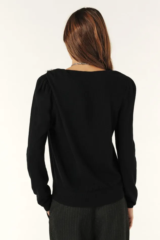 Sweater With Brooch Briana Black Women Baandsh Sweaters and Cardigans