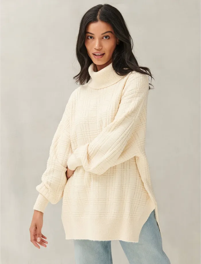 Sweaters and Sweatshirts Textured Stitch Turtleneck English Cream 8211 Lucky Brand Women
