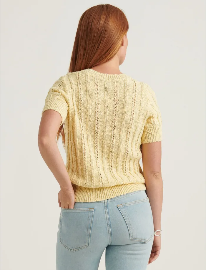 Sweaters and Sweatshirts Women Lightweight Short Sleeve Cable Sweater Double Cream Lucky Brand