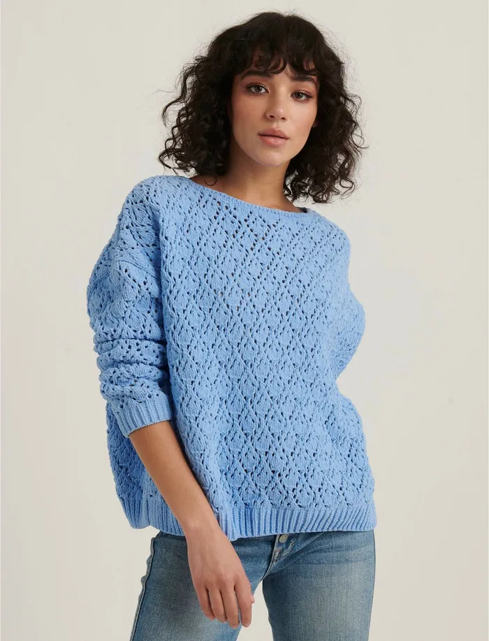 Sweaters and Sweatshirts Women Lucky Brand Pointelle Chenille Pullover Sweater Blue