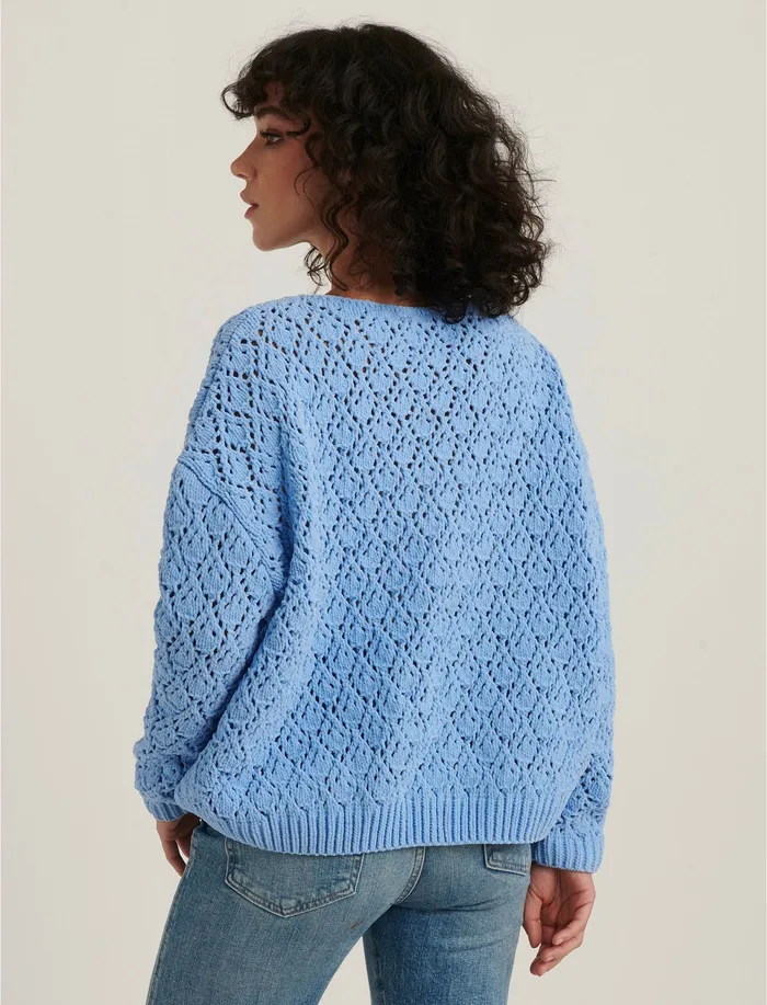 Sweaters and Sweatshirts Women Lucky Brand Pointelle Chenille Pullover Sweater Blue