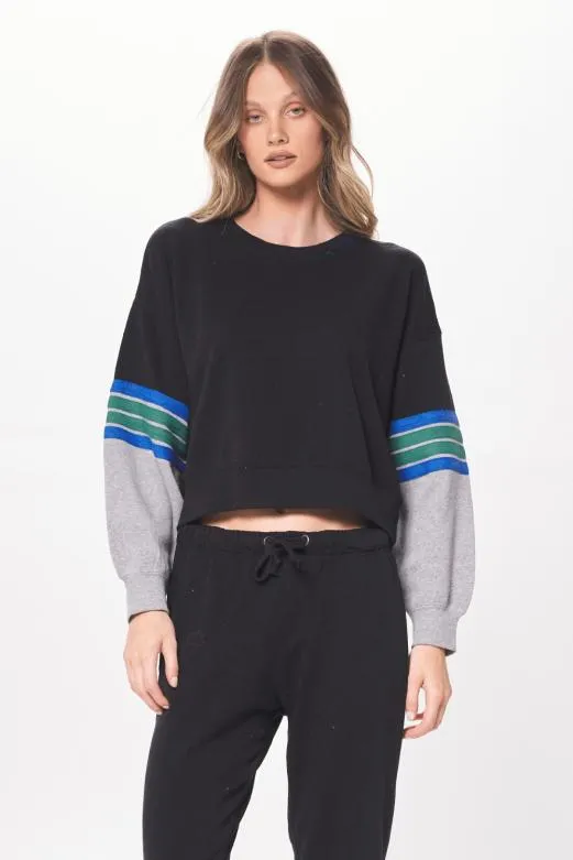 Sweatshirts Women Vintage Havana Black and Grey Fleece Crewneck W Twill Tape Blackgrey