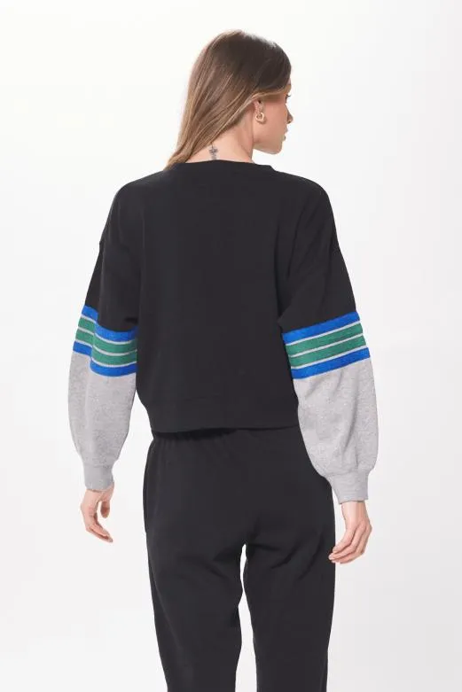 Sweatshirts Women Vintage Havana Black and Grey Fleece Crewneck W Twill Tape Blackgrey