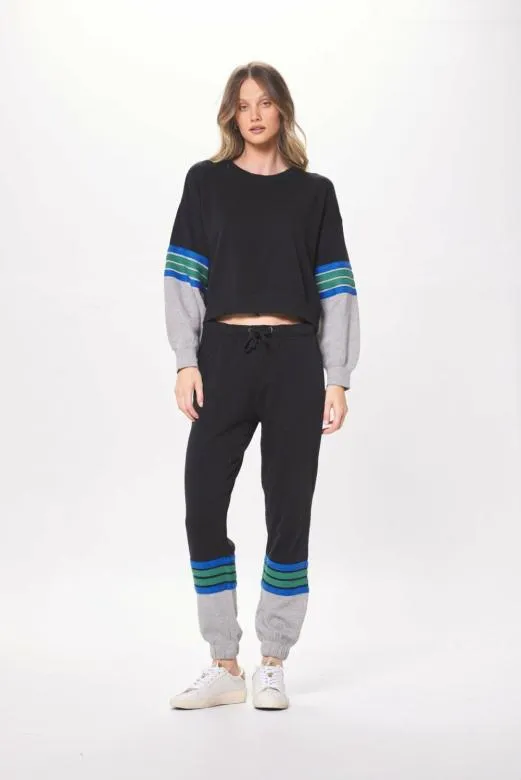 Sweatshirts Women Vintage Havana Black and Grey Fleece Crewneck W Twill Tape Blackgrey