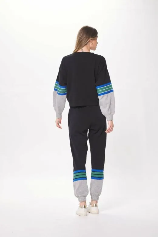 Sweatshirts Women Vintage Havana Black and Grey Fleece Crewneck W Twill Tape Blackgrey