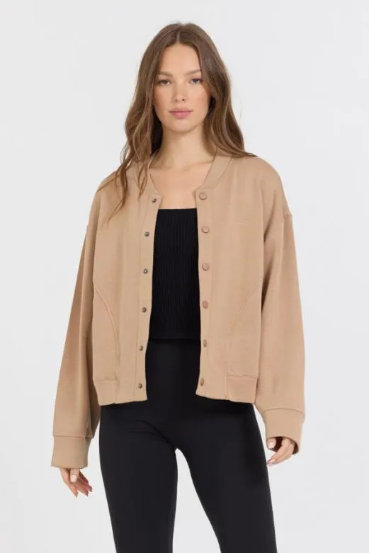 Sweatshirts Women Vintage Havana Caramel Heavy Cloud Fleece Bomber Jacket Caramel