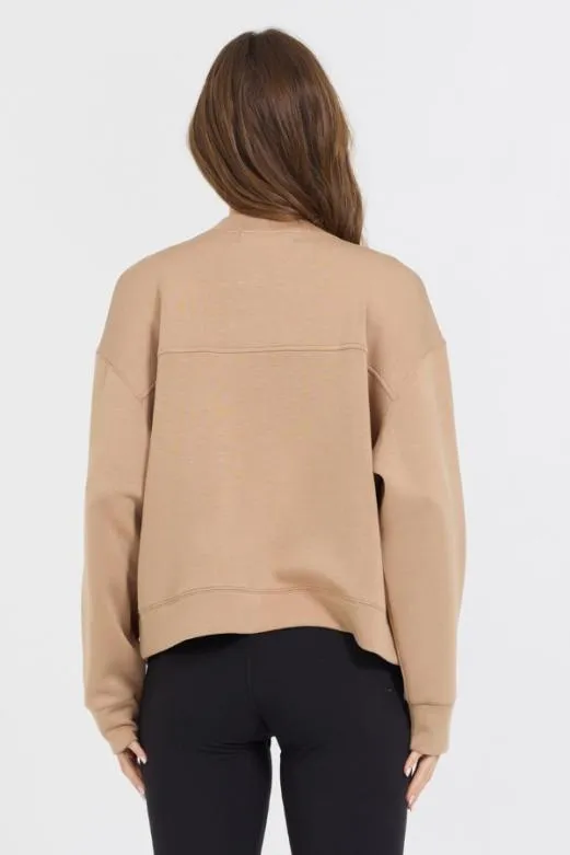 Sweatshirts Women Vintage Havana Caramel Heavy Cloud Fleece Bomber Jacket Caramel