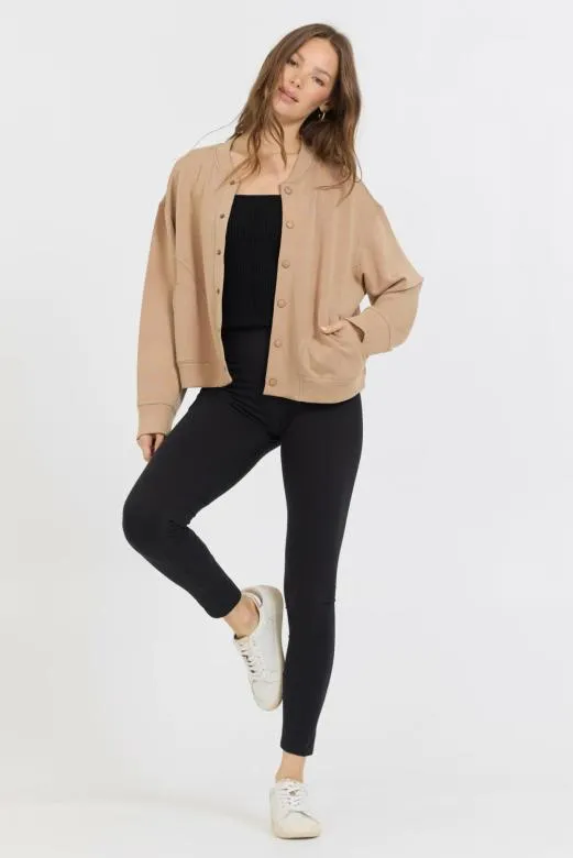 Sweatshirts Women Vintage Havana Caramel Heavy Cloud Fleece Bomber Jacket Caramel