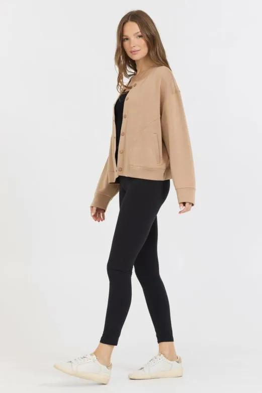 Sweatshirts Women Vintage Havana Caramel Heavy Cloud Fleece Bomber Jacket Caramel