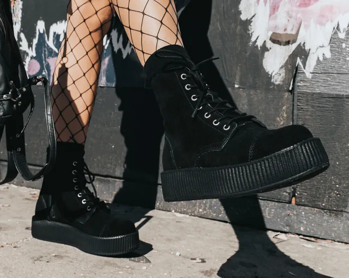 TUK Shoes Boots Black Suede Combat Creeper Boots 8211 TUK Shoes 8211 Women