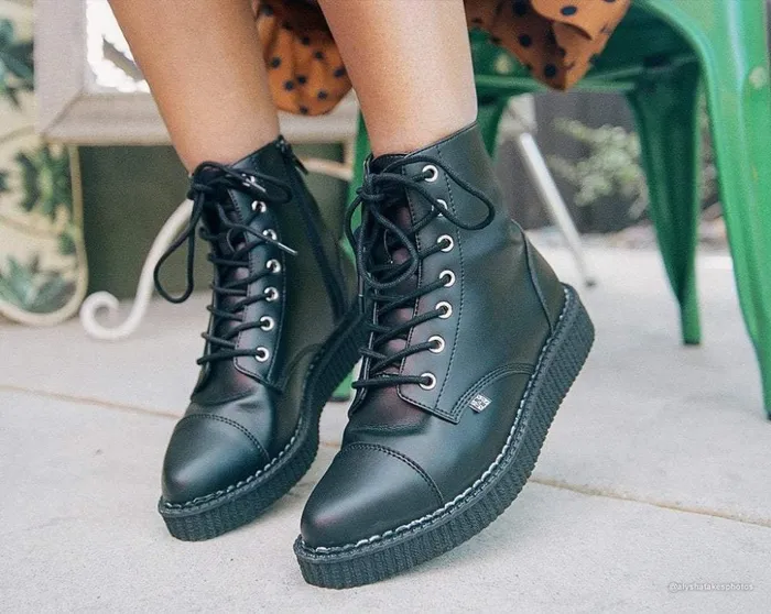 TUK Shoes Boots Black TUKskin Vegan Pointed Lace Up Creeper Boots 8211 Women TUK Shoes Boots Black TUKskin Vegan Pointed Lace Up Creeper Boots 8211 Women