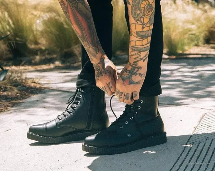 TUK Shoes Boots Black TUKskin Vegan Pointed Lace Up Creeper Boots 8211 Women TUK Shoes Boots Black TUKskin Vegan Pointed Lace Up Creeper Boots 8211 Women