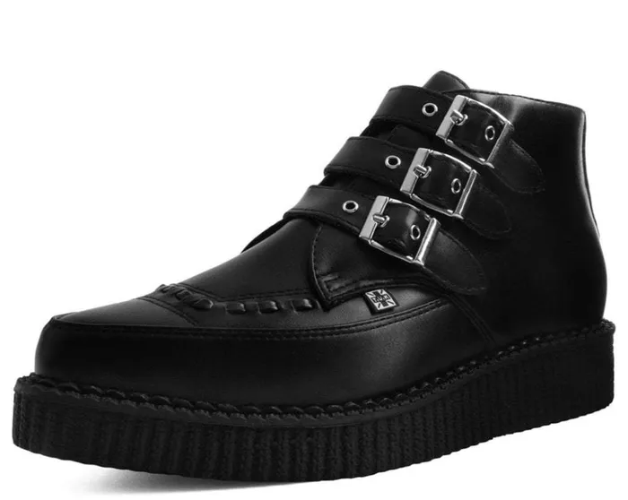 TUK Shoes Boots Black Vegan TUKskin 3Buckle Strap Pointed Toe Creeper Boots 8211 Men
