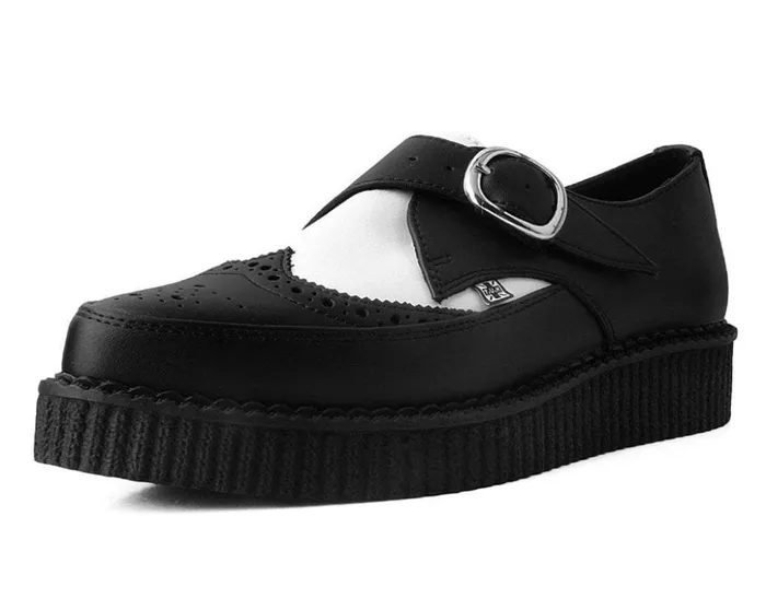 TUK Shoes Dress Shoes Black and White Vegan TUKskin Wing Buckle Pointed Creeper 8211 Men