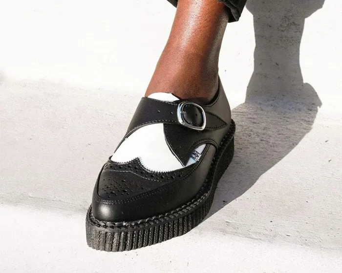 TUK Shoes Dress Shoes Black and White Vegan TUKskin Wing Buckle Pointed Creeper 8211 Men TUK Shoes Dress Shoes Black and White Vegan TUKskin Wing Buckle Pointed Creeper 8211 Men
