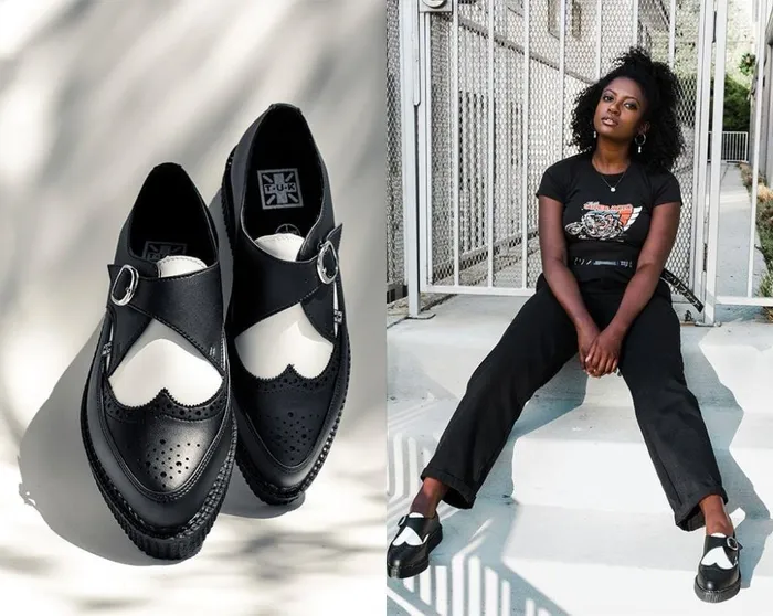 TUK Shoes Dress Shoes Black and White Vegan TUKskin Wing Buckle Pointed Creeper 8211 Men TUK Shoes Dress Shoes Black and White Vegan TUKskin Wing Buckle Pointed Creeper 8211 Men