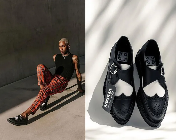 TUK Shoes Dress Shoes Black and White Vegan TUKskin Wing Buckle Pointed Creeper 8211 Men TUK Shoes Dress Shoes Black and White Vegan TUKskin Wing Buckle Pointed Creeper 8211 Men
