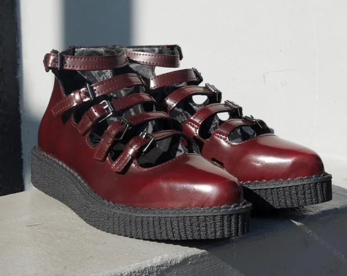 TUK Shoes Mary Janes Burgundy RubOff Multi Strap Pointed Mary Jane 8211 Women TUK Shoes Mary Janes Burgundy RubOff Multi Strap Pointed Mary Jane 8211 Women