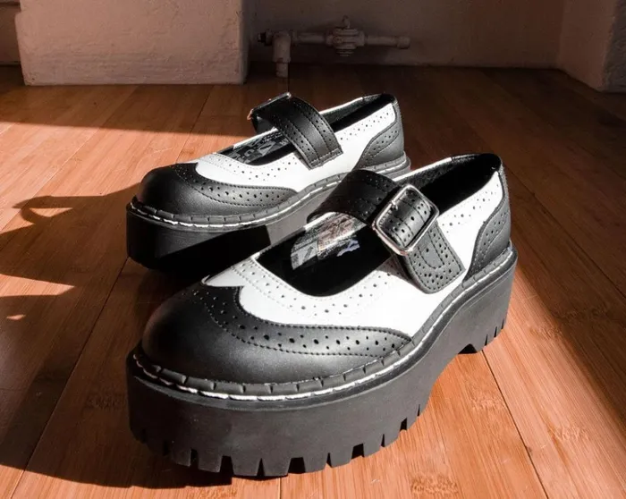 TUK Shoes Platforms Black and White Double Decker Mary Jane 8211 Women